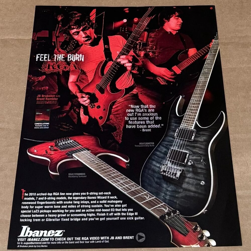 JB Brubaker & Brent Rambler of August Burns Red - Ibanez Guitars - 2010 Print Ad